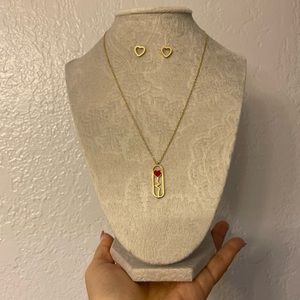New, Stainless Steel Heart Necklace and Earring Set Gold